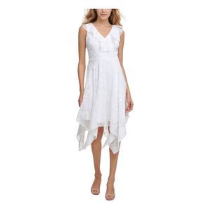 KENSIE DRESSES Womens White Handkerchief Hem Sleeveless Midi Dress 14